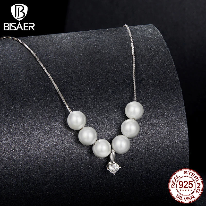 Collier BISAER Dancing Pearl Moissanite taillé en diamant de laboratoire plaqué argent sterling 925 chaîne en or blanc bijoux fins de mariage