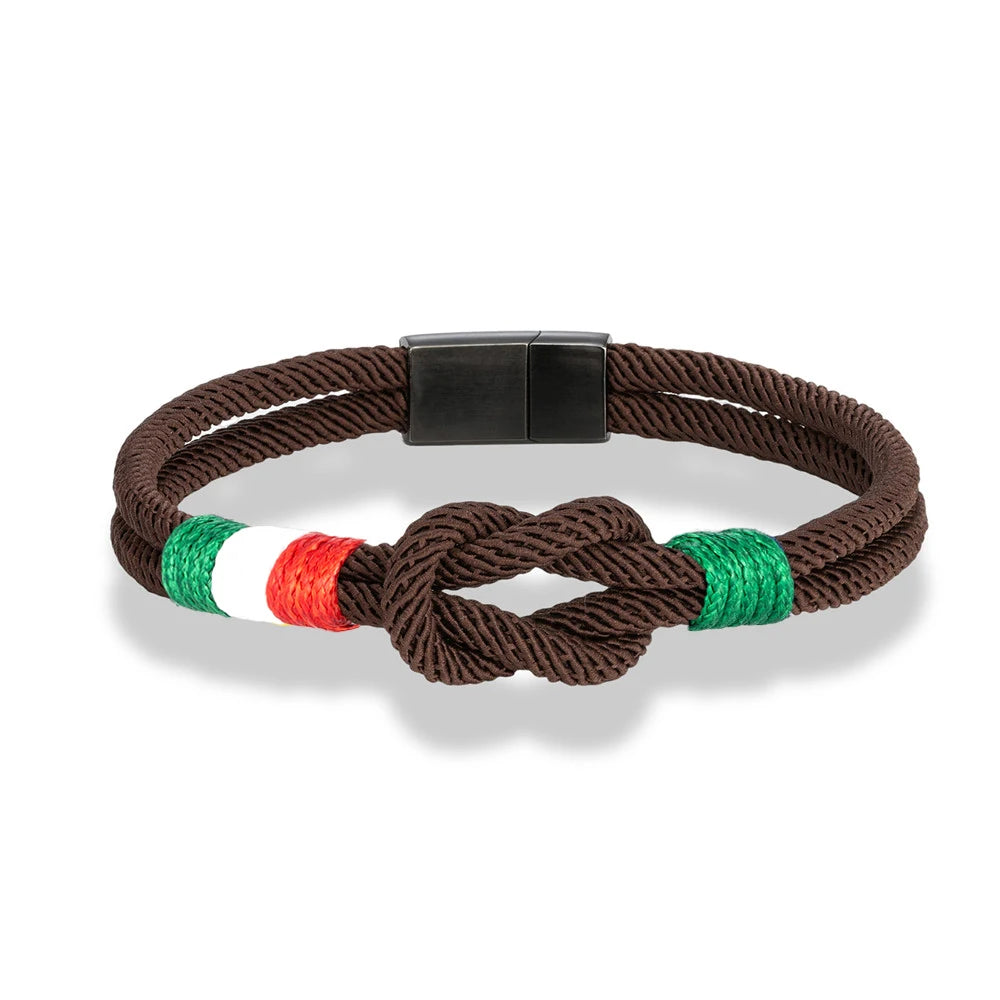 MKENDN Italy Mexico Flag Bracelet for Men Women Handmade Woven Rope with Black Stainless Steel Buckle Couple Jewelry Gifts