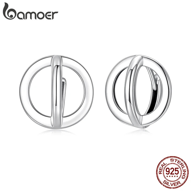 BAMOER 925 Sterling Silver Bold Halo Hoop Earrings Round Planet Shape Hollowed Ear Buckles for Women Teens Unique Jewelry Gift