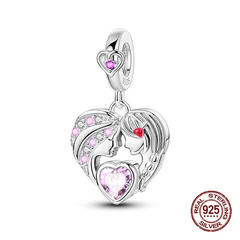 Fashion 925 Sterling Silver Heart Shape Tree Of Life Mother Sister Hug Charms Beads Fit Original Bracelets Fine DIY Jewelry Gift
