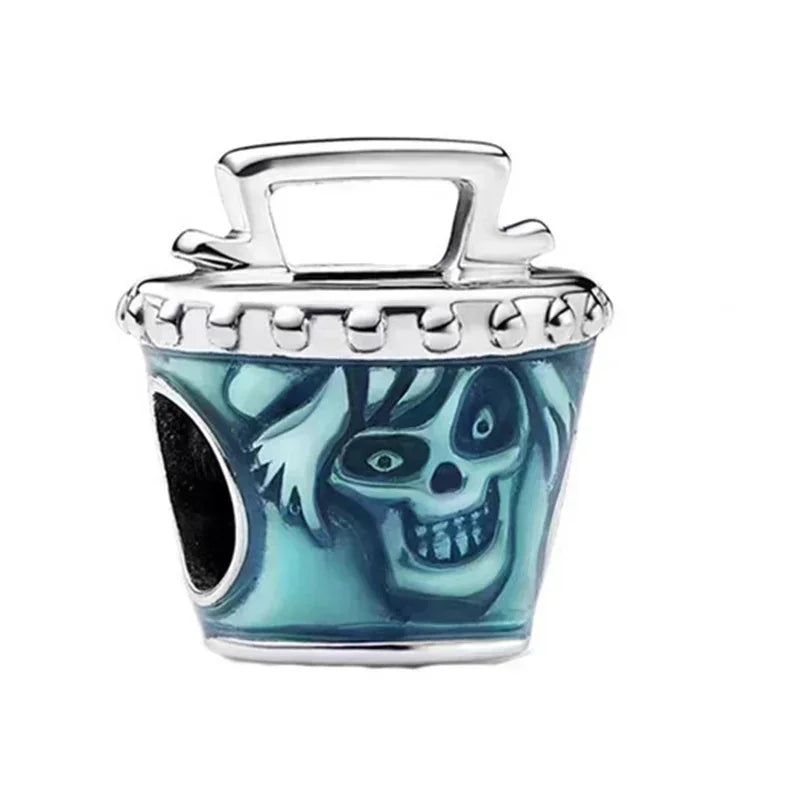 Halloween 925 Sterling Silver Skull Charm Luminous Pumpkin Bat Ghost Coffin Bead Pendant Ring Necklace Bracelet DIY Jewelry Gift