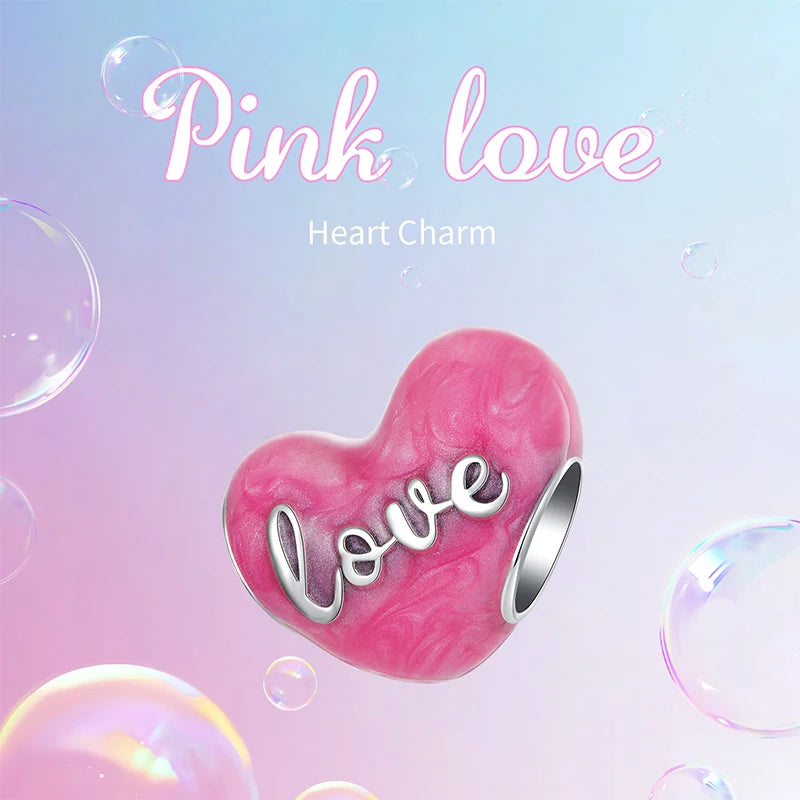 WOSTU 925 Sterling Silver Pink Love Heart Charms Bead Infinite Love Pendant Fit Bracelet Valentine Jewelry Mother's Day Gift
