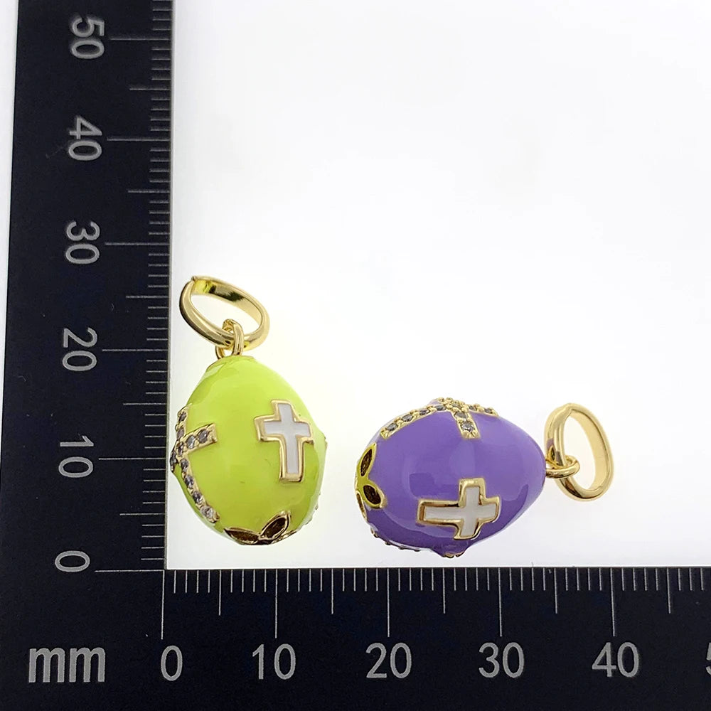 Collier avec pendentif en forme d'œuf de Fabergé russe en forme de croix religieuse pour le jour de Pâques, en émail coloré rose et zircone cubique, plaqué or, accessoire cadeau pour femme