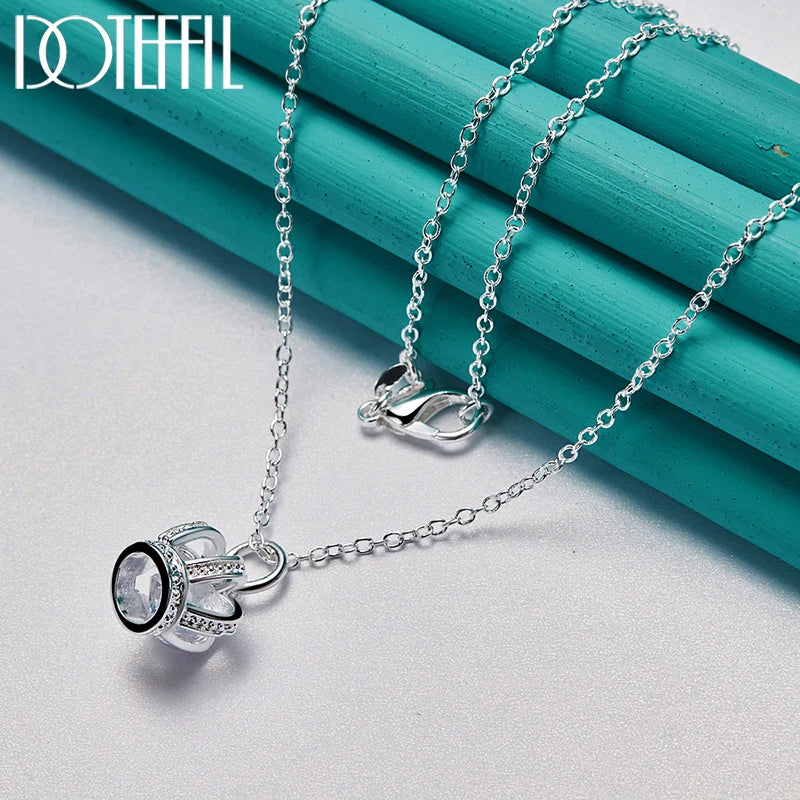DOTEFFIL 925 Sterling Silver AAA Zircon Crown Pendant Necklace 18 Inch Chain For Woman Fashion Wedding Engagement Party Jewelry