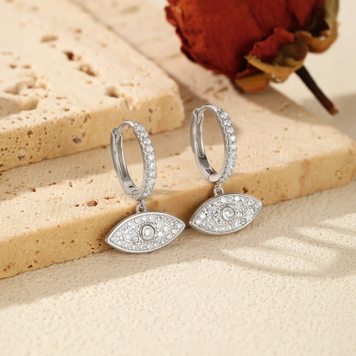 MODIAN 925 Sterling Silver Trendy Dazzling Clear CZ Swings Hoop Earrings Classic Eyes Ear Buckle For Women Fine Jewelry