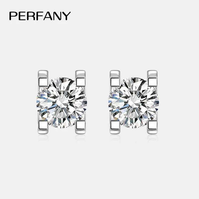 PERFANY 0.3-1CT Moissanite Stud Earrings Women S925 Pure Silver Classic Bull Head Laboratory Diamond Wedding Luxury Jewelry - Madeinsea©