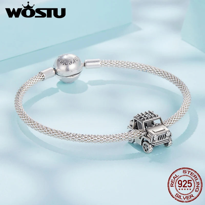 WOSTU 925 Sterling Silver Vintage Car Beads Off-road Vehicles Charm Pendant Fit Original Bracelet DIY Gift For Family