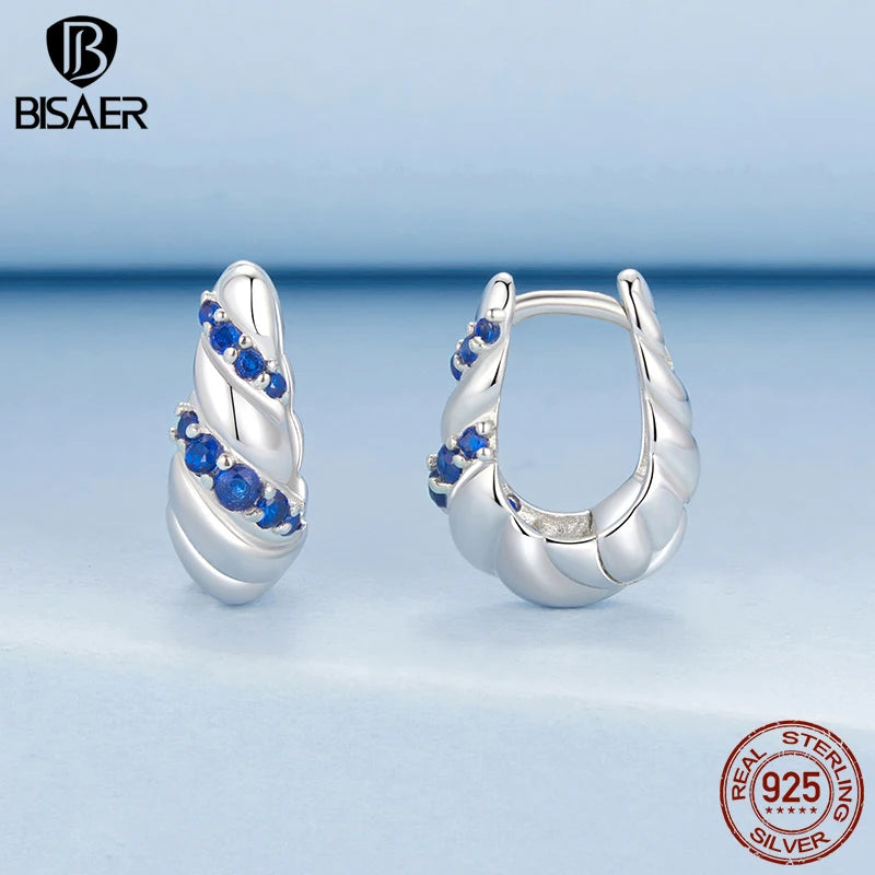 Boucles d'oreilles créoles torsadées en argent sterling 925 BISAER - Boucles d'oreilles à tige en métal hypoallergéniques classiques pour femmes - Bijoux fins de fête