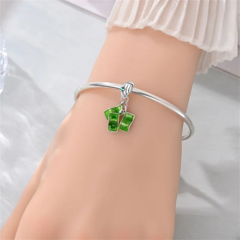 925 Sterling Silver US Dollar Wealth Freedom Rich Money Bag Pendants Charms Beads Fit Original Bracelets DIY Jewelry