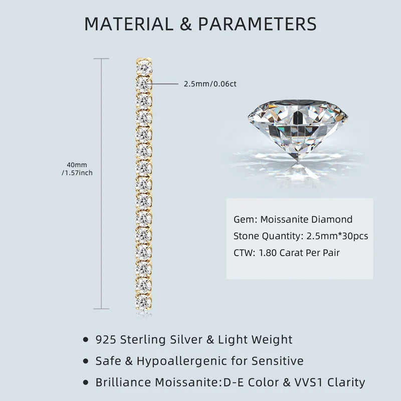 OXTAO 2.5mm Moissanite Dangle Earring Female Jewelry Real 925 Silver Long Chandelier Earrings Wedding Fine Gewelry Gift