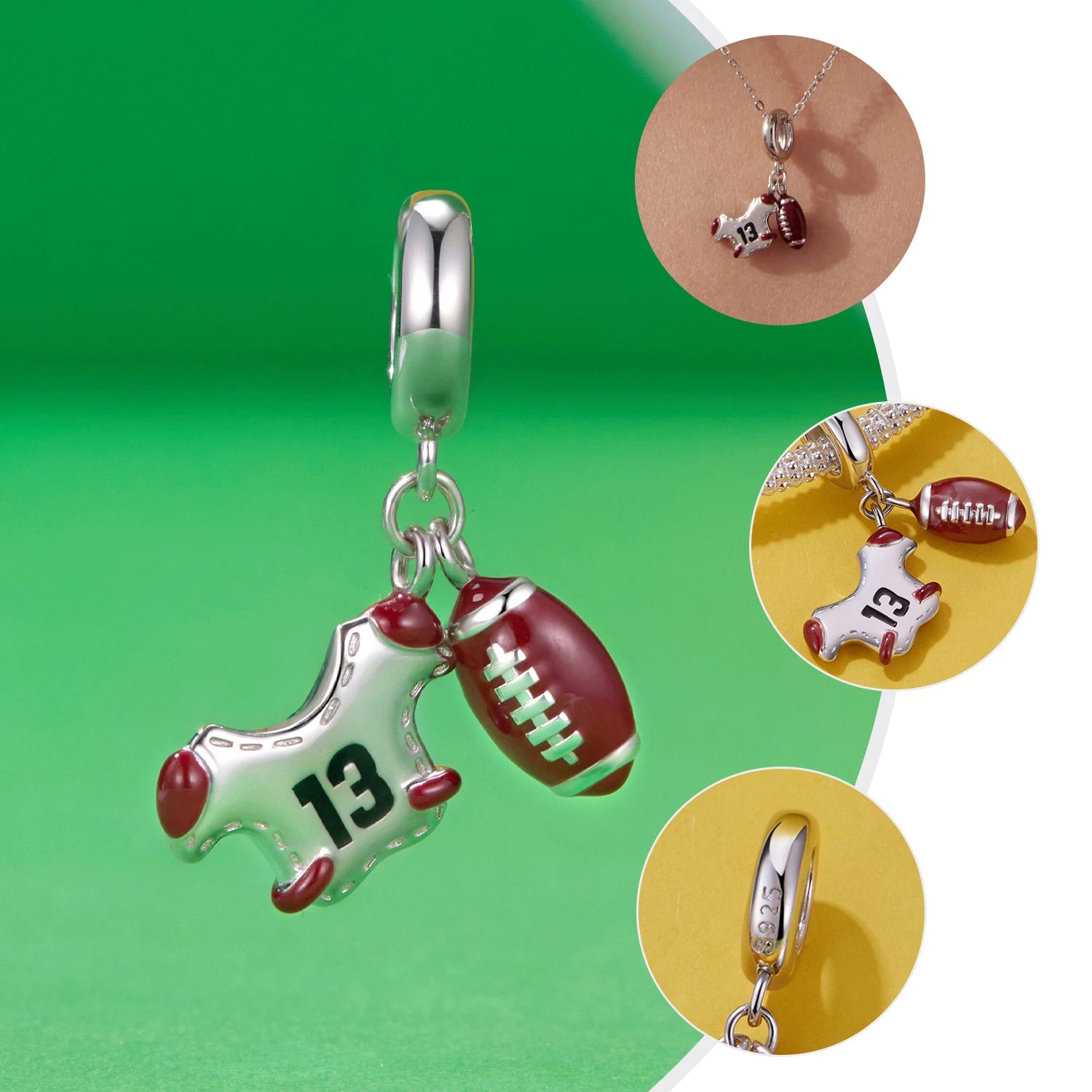 WOSTU 925 Silver Sports Series Charm Pendants Golf Badminton Rugby Basketball Volleyball Beads DIY Gift For Sport Player Family