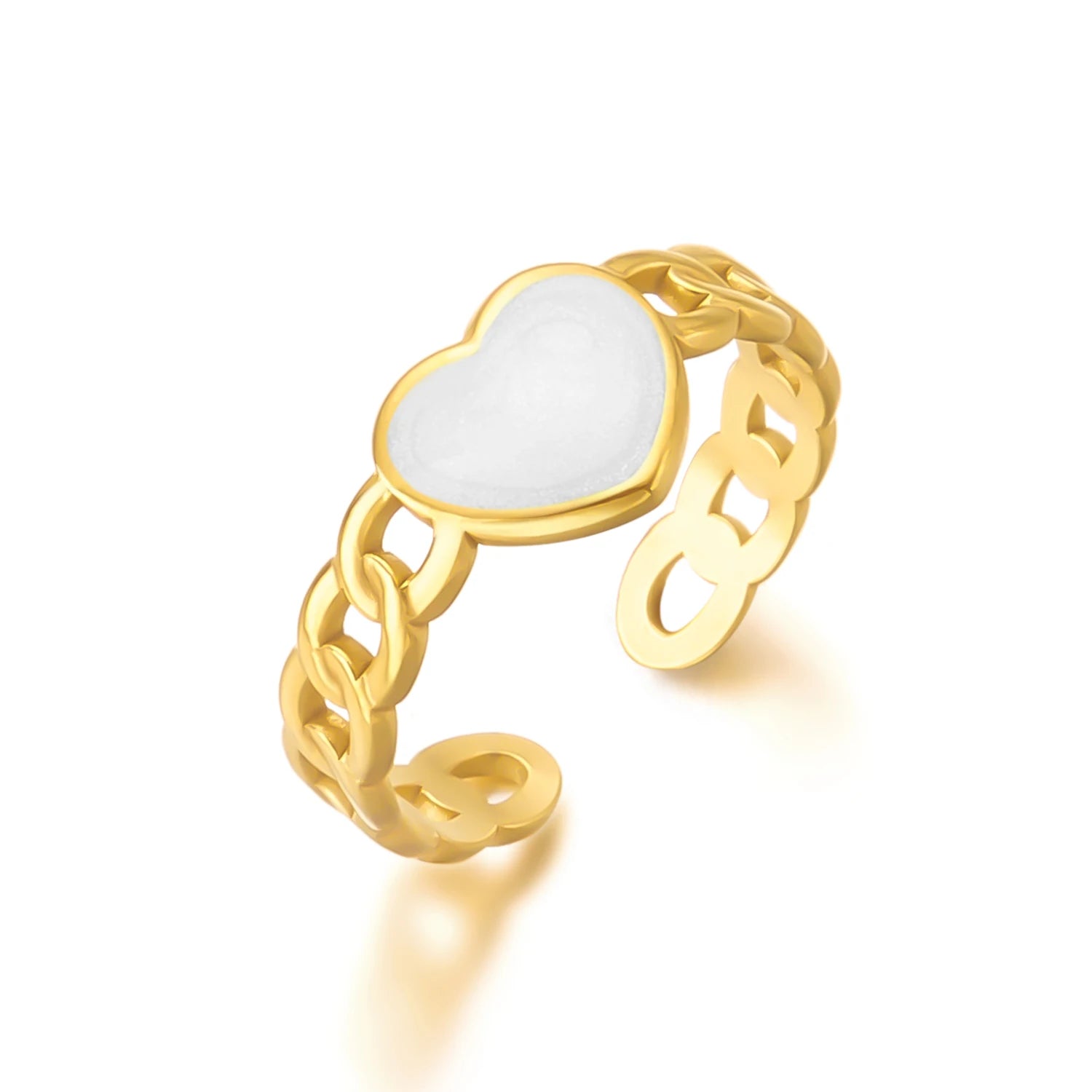 Bohemian Gold Color Enamel Open Rings For Women Stainless Steel Love Heart Shape Adjustable Finger Ring Luxury Charm Jewelry