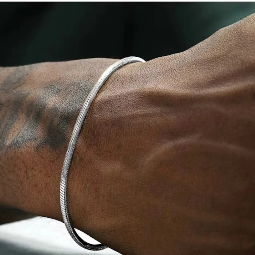 Silver Color Titanium Steel Snake Chain Bracelet for Men Hip Hop Simple Stainless Steel Bracelet For Women Retro Jewelry