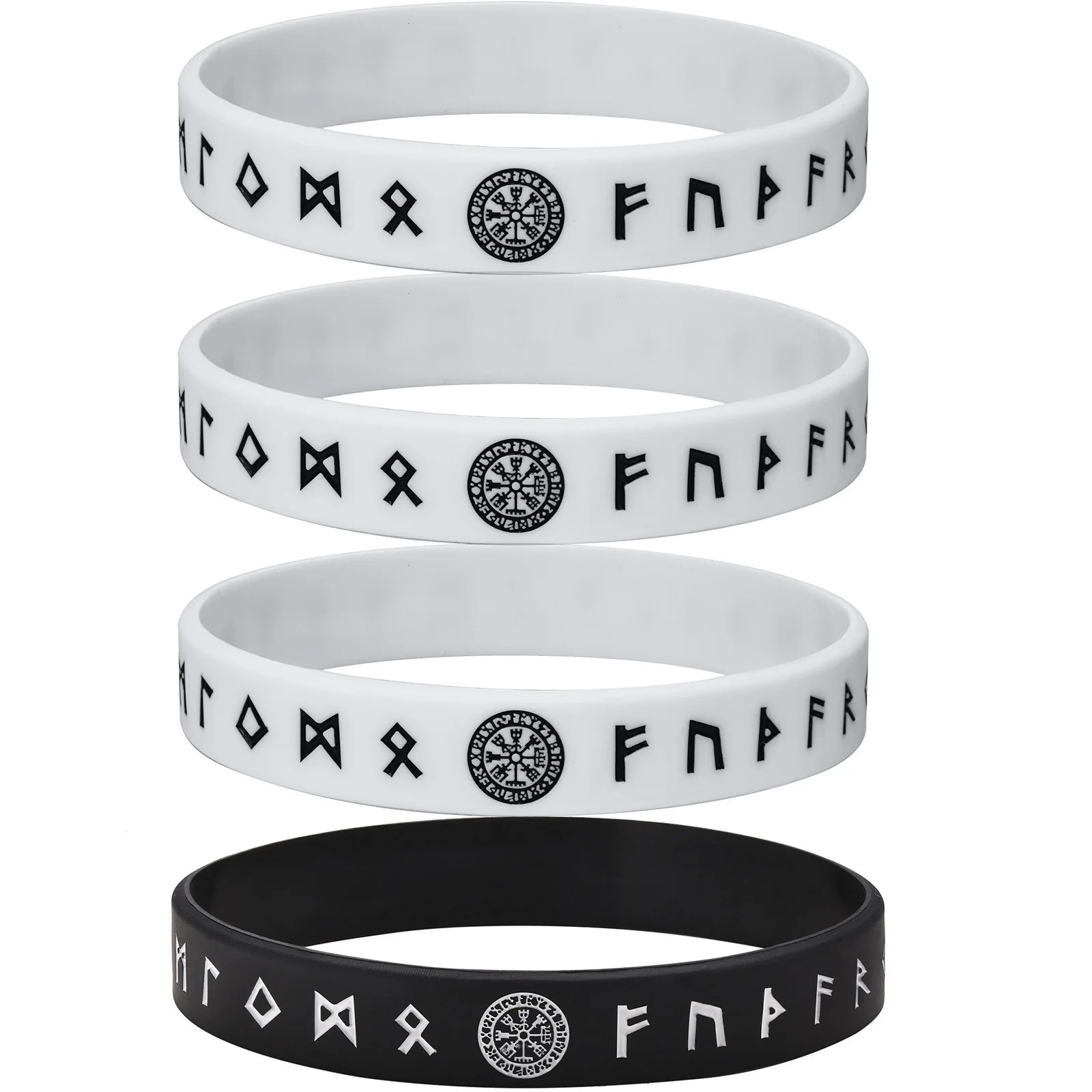 Vnox 12mm Silicone Bracelet for Men, Soft Rubber Silicone Wristband, Nordic Viking Compass Rune Almut Bangle Set