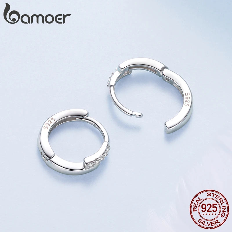 BAMOER 925 Sterling Silver Cross Hoop Earrings 5 Stones CZ Huggies Earrings for Women Girls Minimalist Party Jewelry