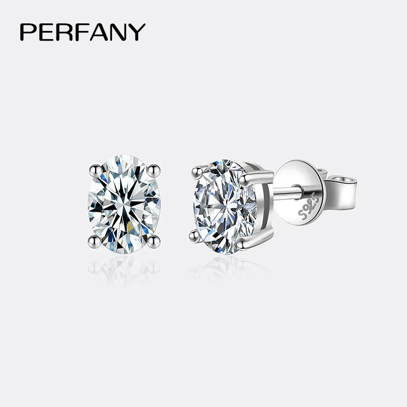 PERFANY 0.5-2CT Moissanite Earrings for Women S925 Pure Silver Oval Cut Simulated Diamond Luxury Wedding Jewelry