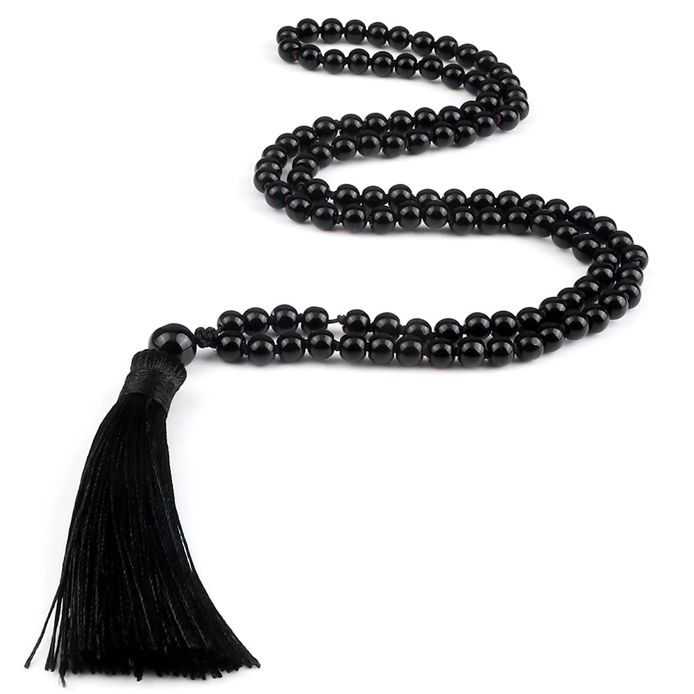 108 Beads Prayer Necklace Natural Green Stripe Onyx Stone Buddhist Buddha Meditation Bead Mala Necklace Women Men Jewelry Gifts