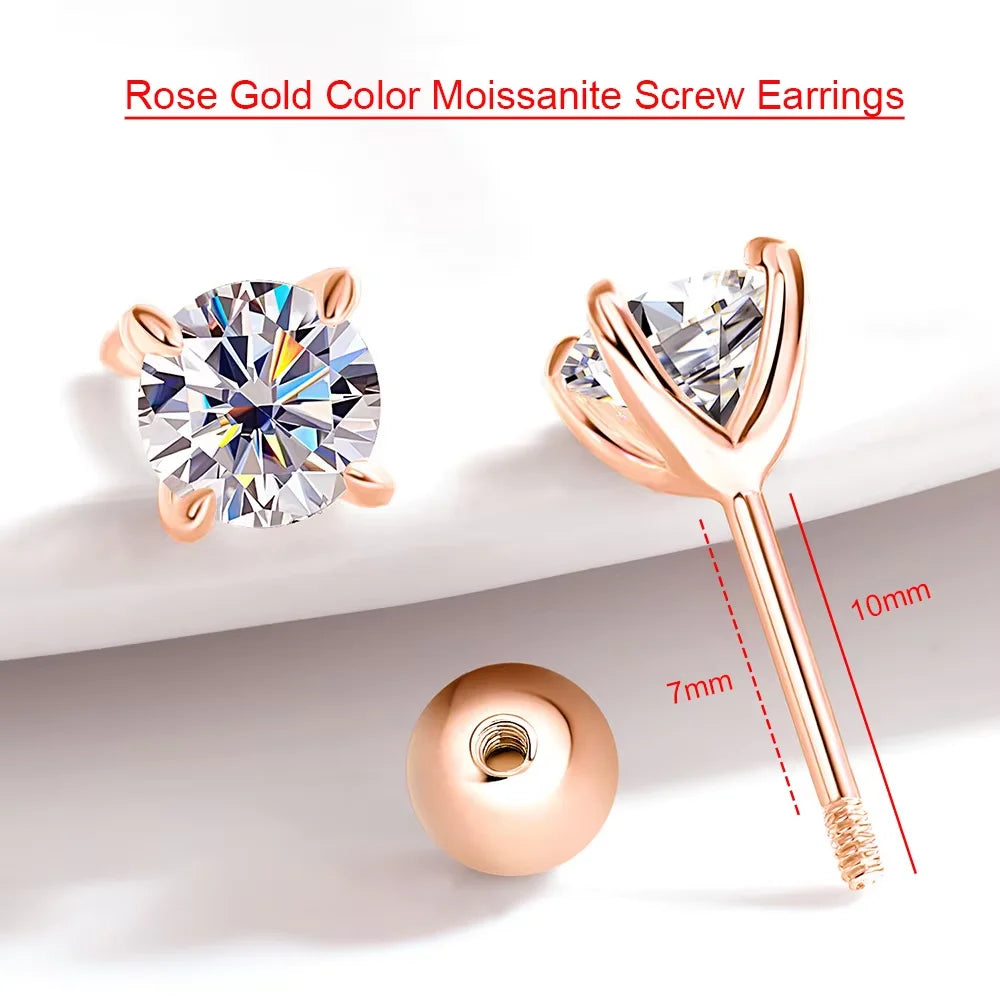 Serenity 0.3ct-2ct D VVS1 Moissanite Screw Earrings Women Man S925 Sterling Silver Earrings Plated 18K Couples Anniversary Gift - Madeinsea©