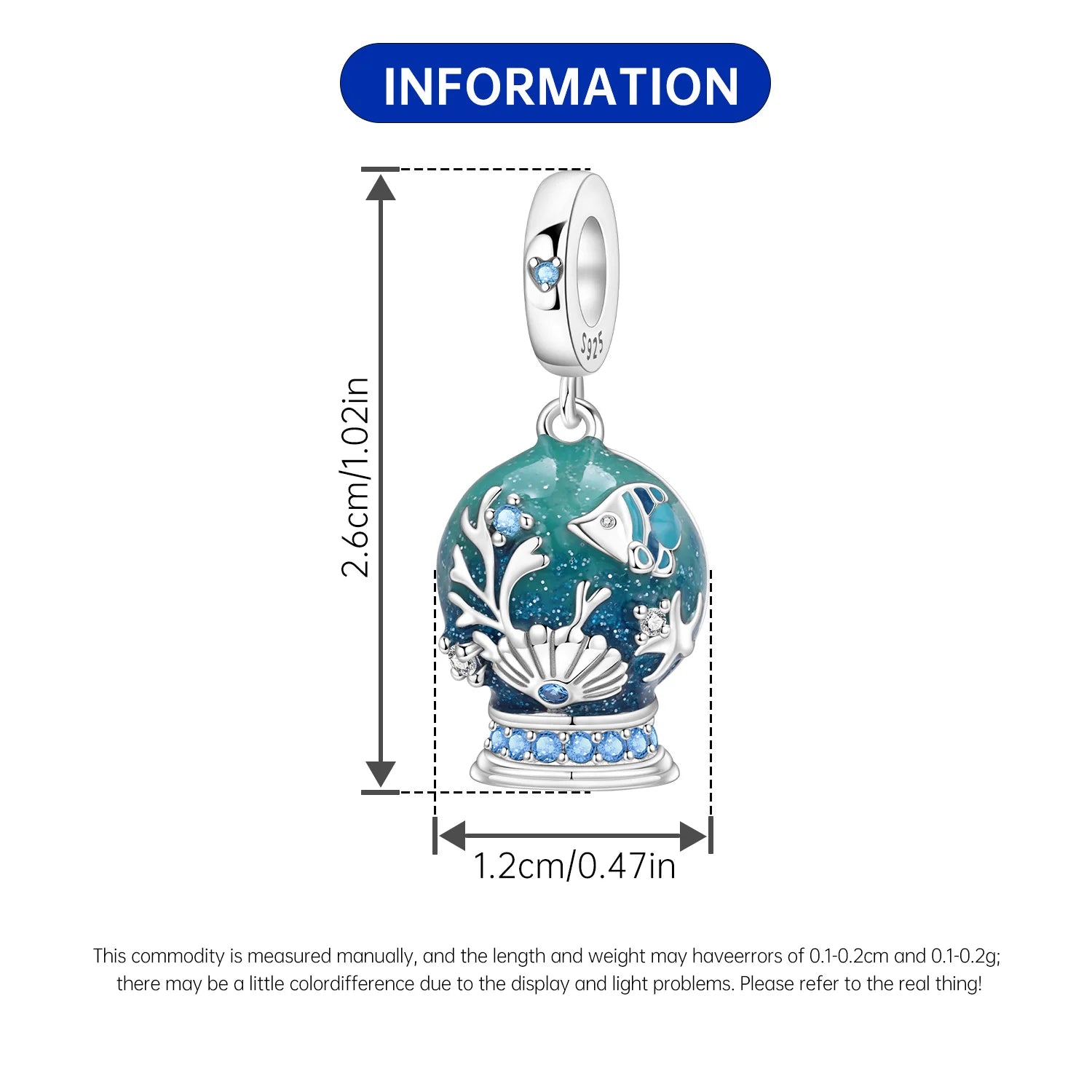PANPOKI 925 Sterling Silver Marine Life Crystal Ball Beads Original Pendants Bracelet Charm Jewelry Party DIY Trendy Gifts
