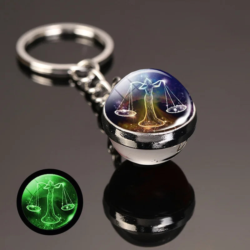 New Design Luminous Crystal Twelve Constellation Keychain Unisex Metal Holder Pendent Key Ring Bag Decoration Gift For Couple