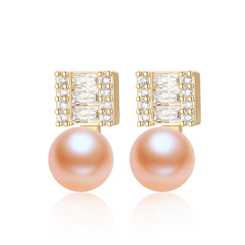 OXTAO Trendy Freshwater Pearl Stud Earrings Daily Wear Jewelry Valentine's Day Girlfriend Birthday Wedding Anniversary Gift