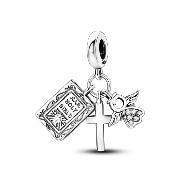 Fine religion series 925 Silver Jesus Bible Diy Bead cross Pendant Fit Original Bracelet Trinket Jewelry Figure Buddha Charm