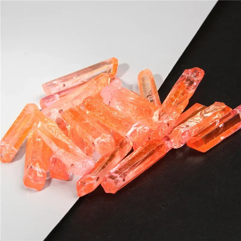 Natural Quartz Stick Beads Top Drilled Rainbow Crystal Loose  Point Beads For Jewelry DIY Healing Hairpin Wedding Halloween Gift