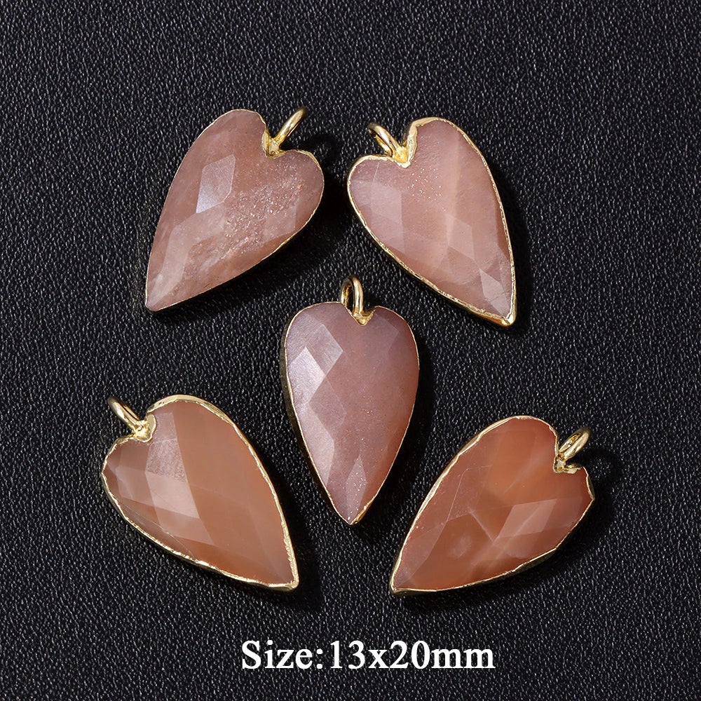 2PCS/lot Faceted Heart Shape Stone Pendant Natural Amethyst Rose Quartzs Labradorite Love Charms For Jewelry Making Necklace DIY