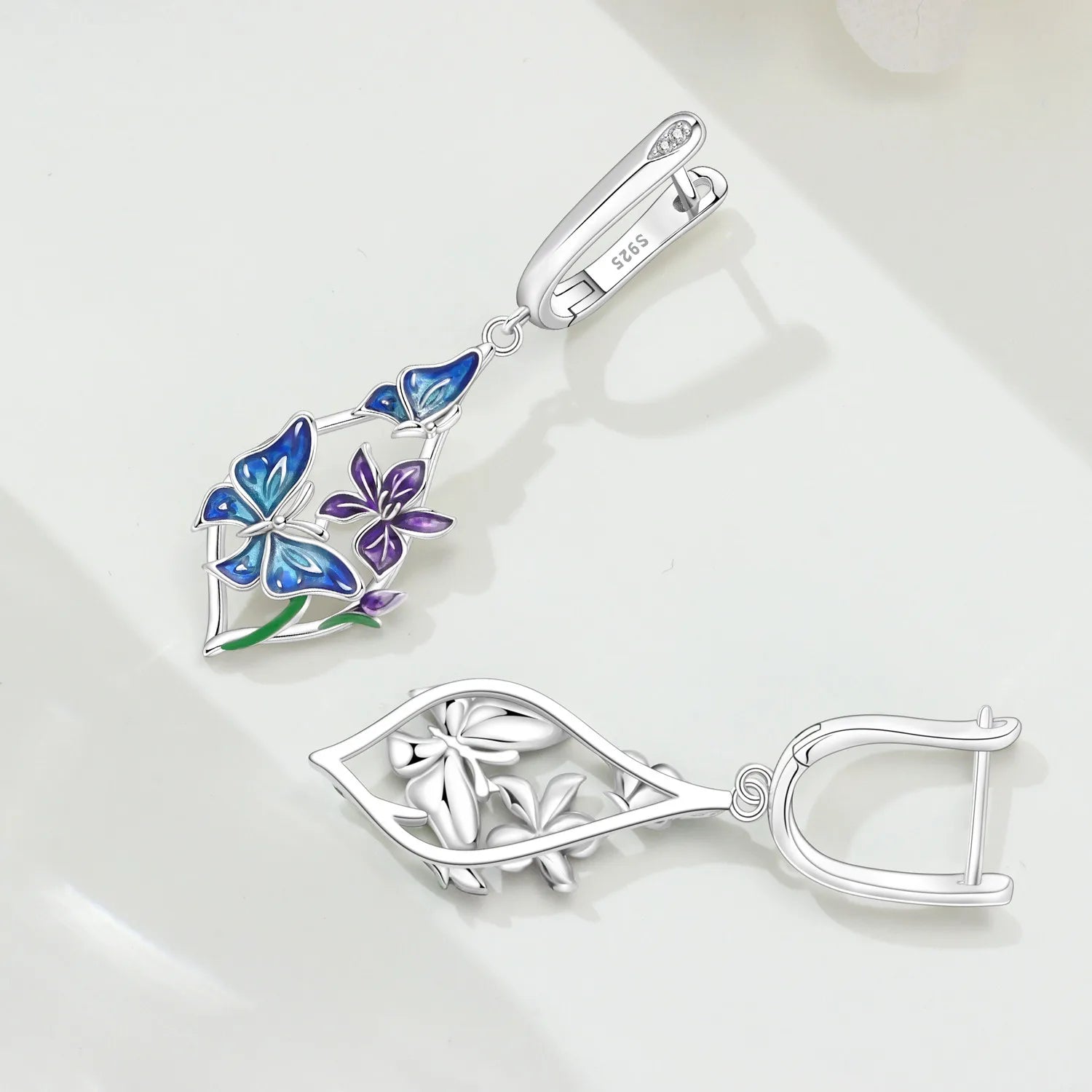 PANPOKI 925 Sterling Silver Butterfly Insect Flower Drop Earrings Women Earrings Charm Versatile Party Jewelry Trendy Gifts