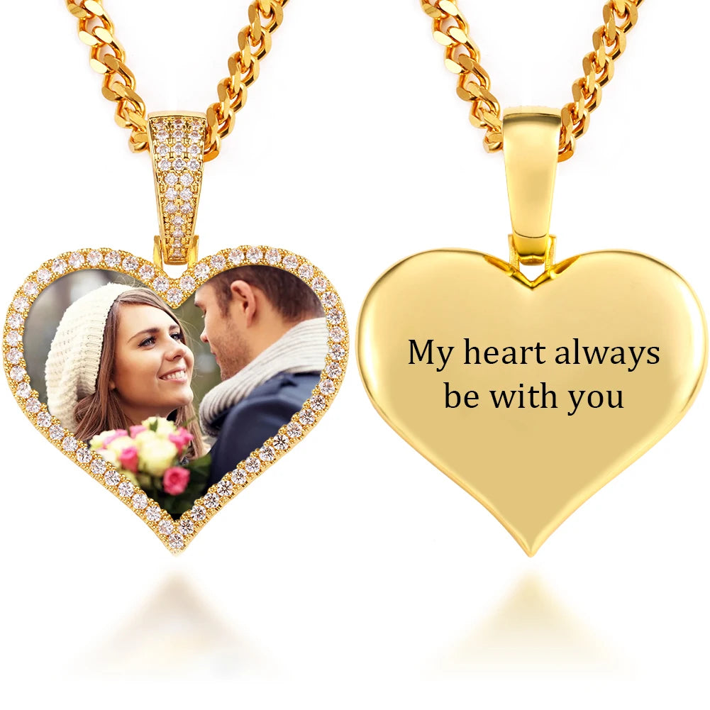 Heart Memory Medallions Custom Photo Pendant Necklace Chain For Mens Women Hip Hop Jewelry Personality Name Engraved Custom Gift