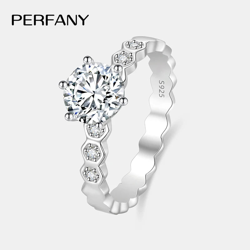 PERFANY 0.5/1CT Moissanite Ring for Women S925 Pure Silver Honeycomb Design Certified Diamond Wedding Band Luxury Jewelry - Madeinsea©