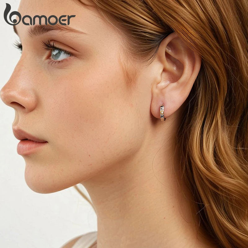 BAMOER Creolen aus 925er Sterlingsilber mit Stern-Motiv für Damen, vergoldete Creolen, schlichte, minimalistische Creolen, hypoallergene Ohrringe