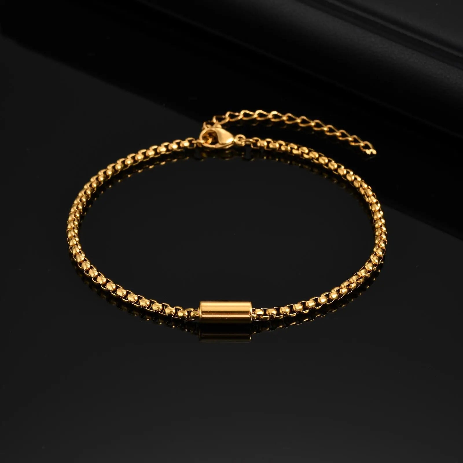 Vnox Waterproof Stainless Steel Tube Charm Bracelets for Men Dad,Adjustable 3mm Box Link Chain Bracelet, Fashion Jewelry