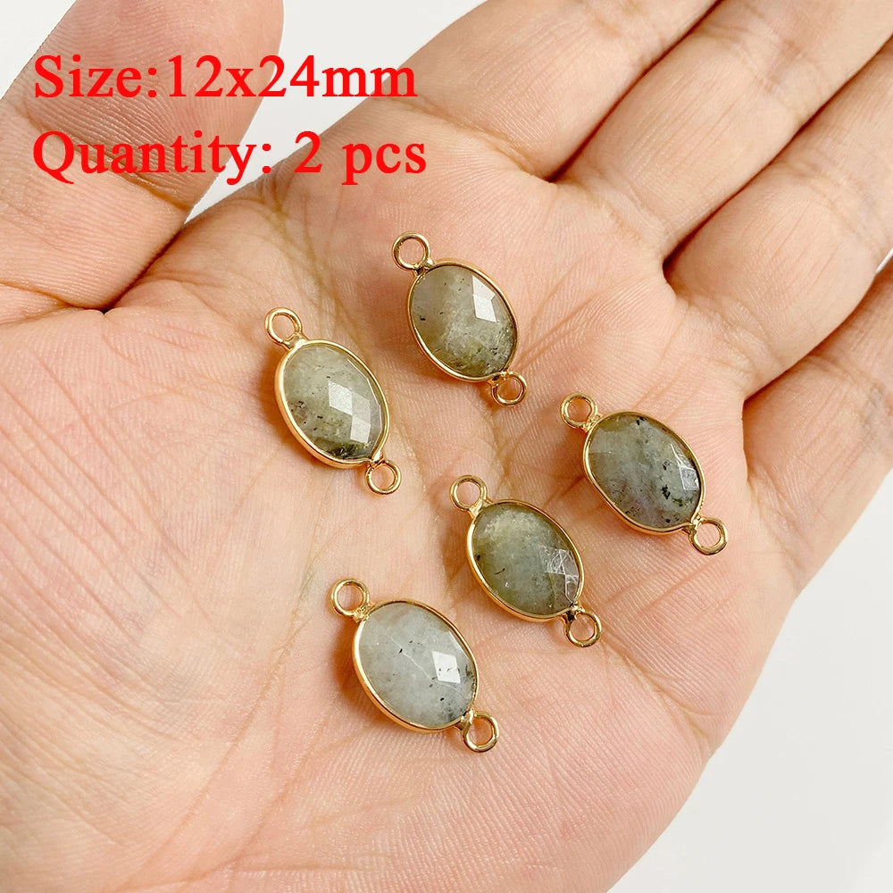 2PCS Natural Flash Labradorite Stone Pendant Irregular Shape Fashion Flash Labradorites Charms Connector For Jewelry Making DIY