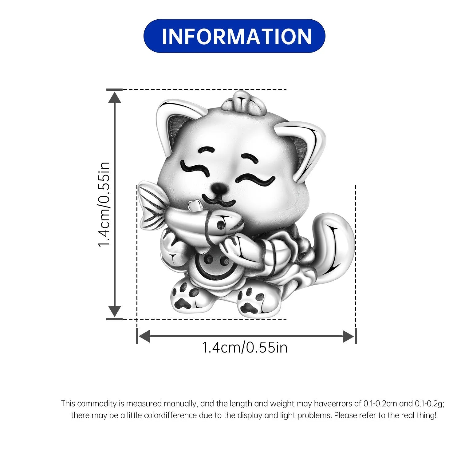 PANPOKI 925 Sterling Silver Fish Eating Cats Animals Pet Beads Original Pendants Bracelet Charm Jewelry Party DIY Trendy Gifts