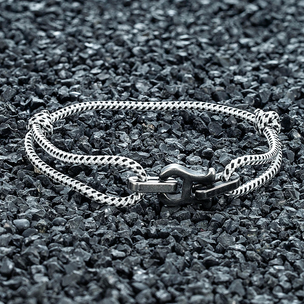 MKENDN Punk Style Vintage Oxidized Black Horseshoe Buckles Chain Link Rope Bracelet For Men Women Stainless Stell Jewelry Gifts