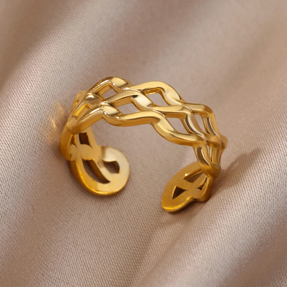 Stainless Steel Rings For Women Men Gold Color Open Gothic Geometric Ring Female Male Fashion Engagement Wedding Party Jewelry