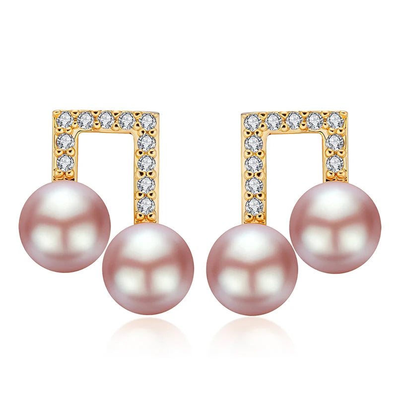 14K Gold Freshwater Pearls Musical Notes Pendant Earrings For Women Fashion Party Anniversary Jewelry Accessories Earings