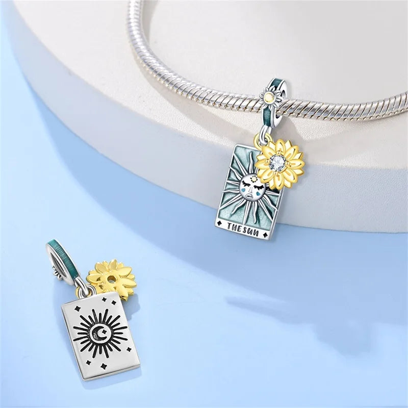 New 925 Sterling Silver Sun Sunflower Solar System Charms Beads Fit 3mm 925 Original Bracelet Fine DIY Jewelry Birthday Gift