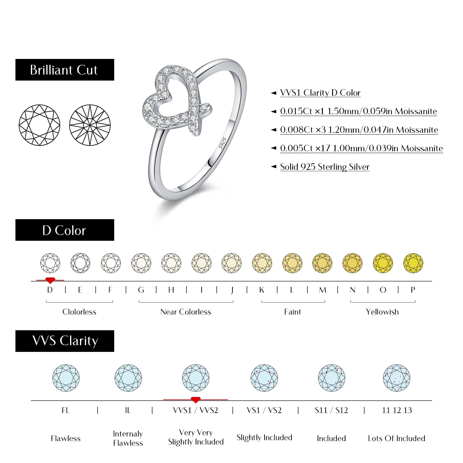 MODIAN Sparkling D Color Moissanite 925 Sterling Silver Rings Irregular Hollow Heart Finger Rings For Women Fine Jewelry