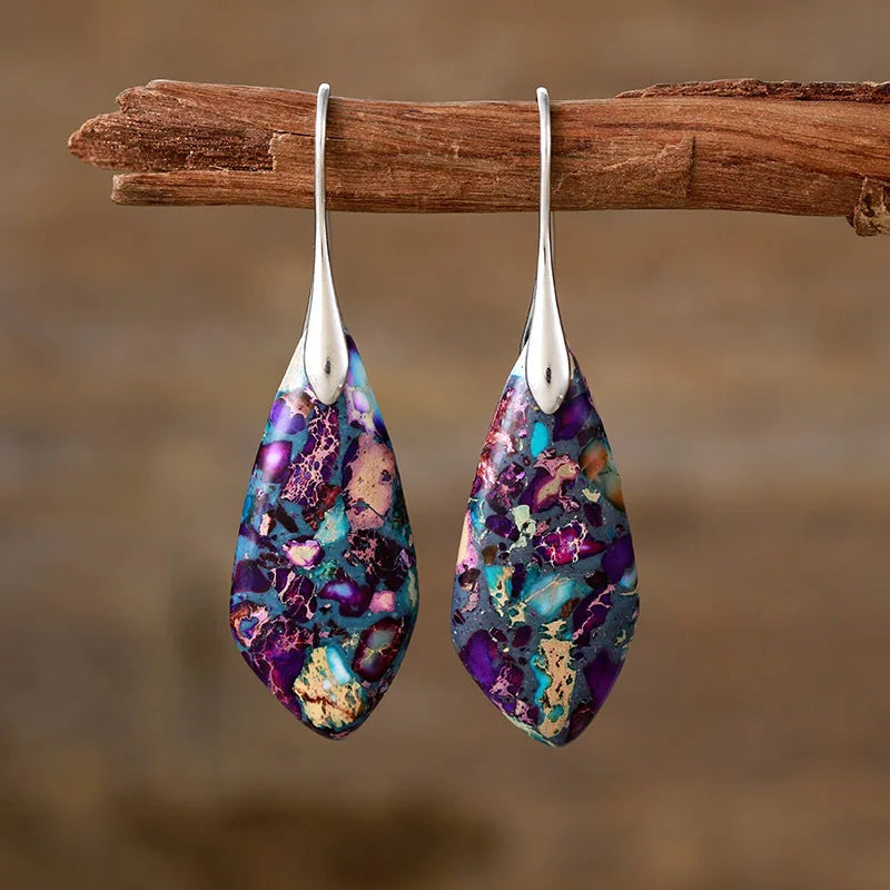 Bohemian Emperor Stone Geometric Pendant Earring Popular Natural Stone Jewelry Earrings for Women Luxury Boho Girl Jewelry