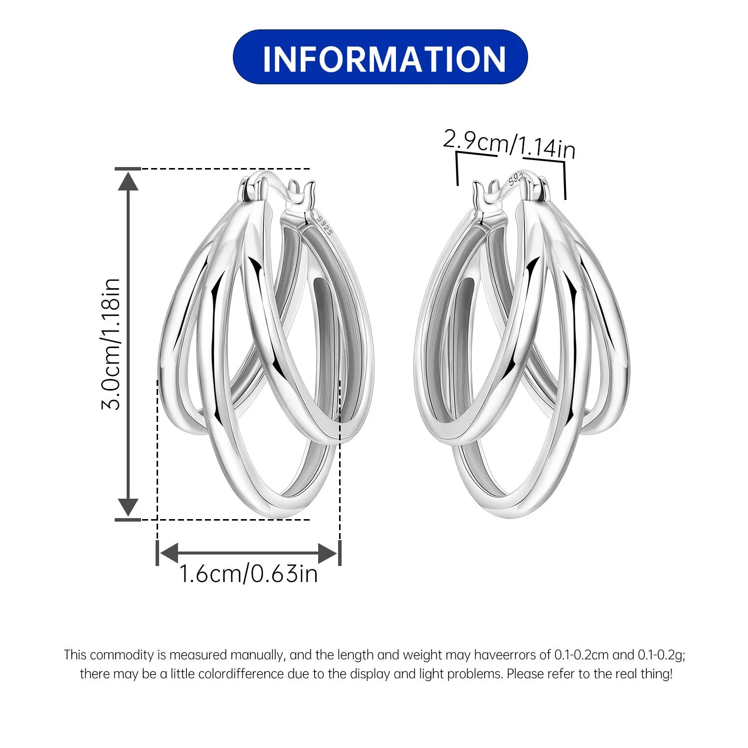 PANPOKI Original 925 Sterling Silver French Style Three Ring Earrings Women Hoop Earring Anniversary Jewelry Trendy Gifts
