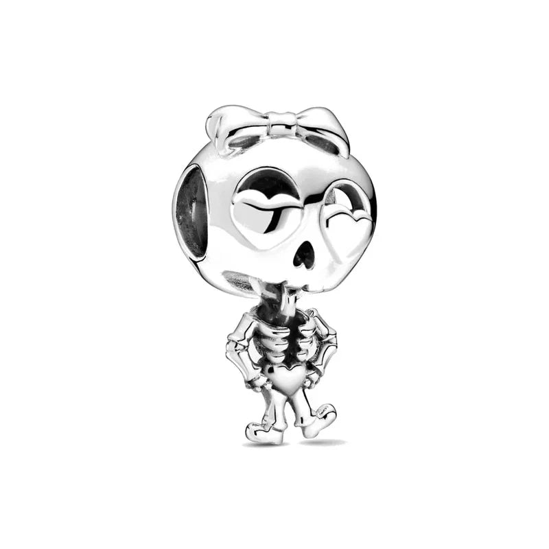 Halloween Charms 925 Sterling Silver Black Skull Bat Pumpkin Pendant Fit Original Bracelet Charm Beads Necklace DIY Fine Jewelry