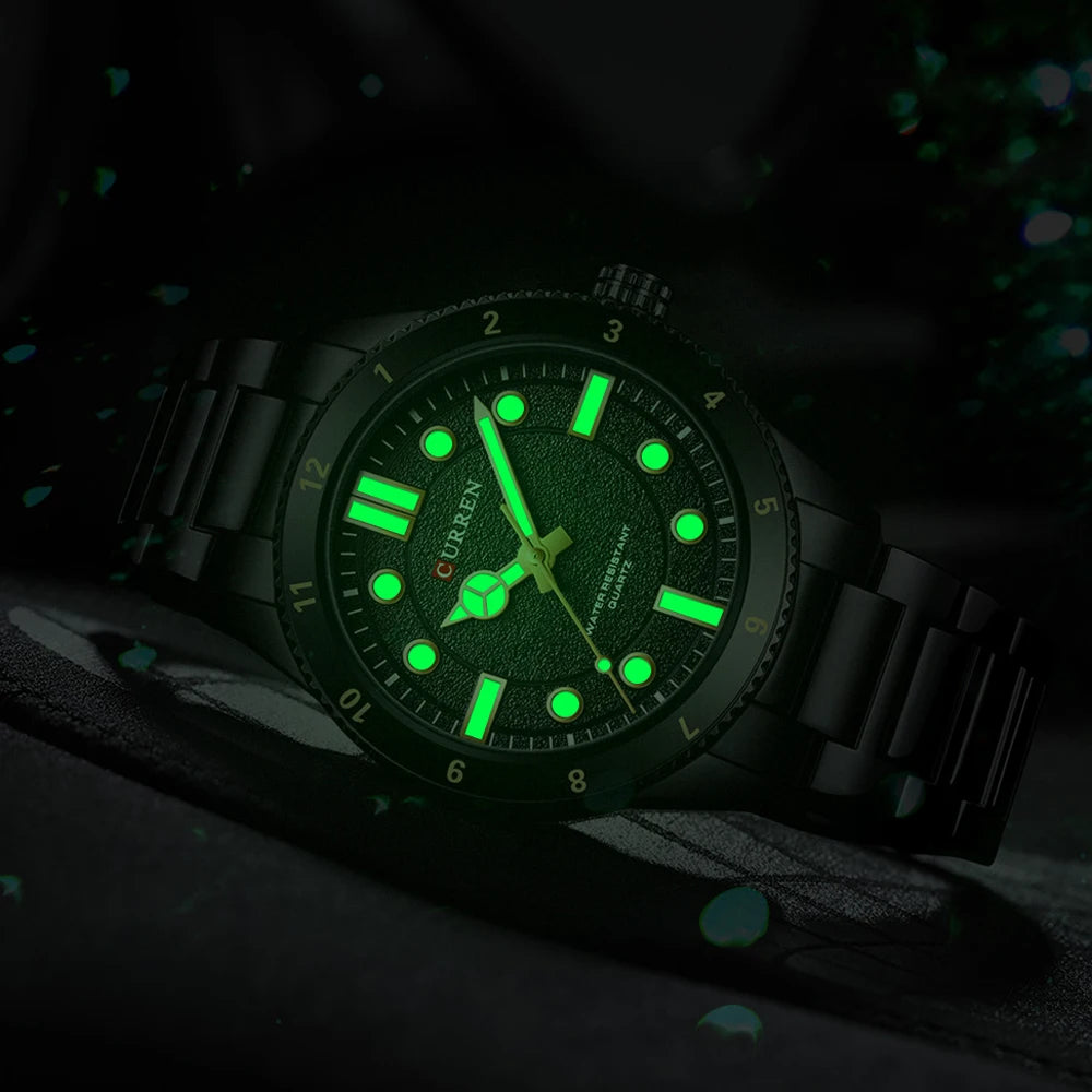 CURREN Casual Simple Quartz Watch with Stainless Steel Band Fashion Men's Clock Waterproof Luminous Wristwatches