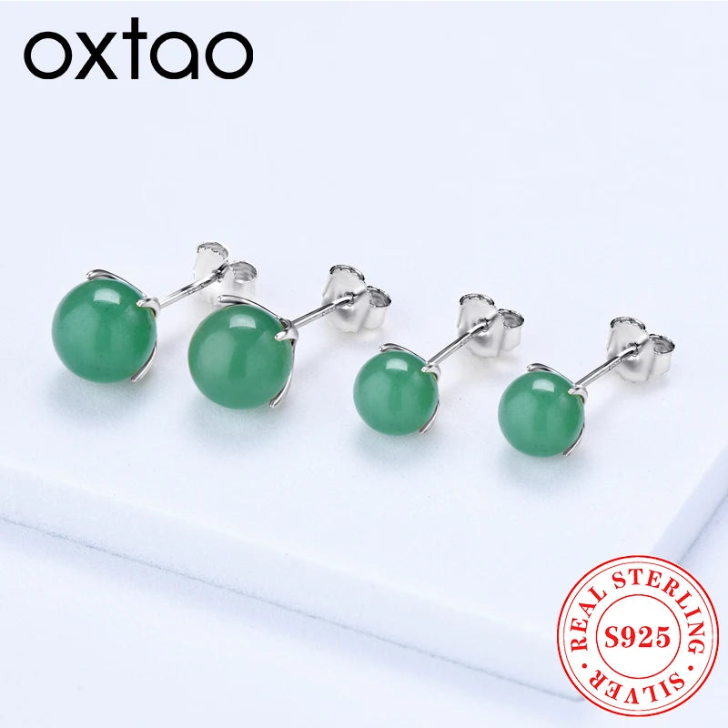 OXTAO 925 Sterling Silver 6.5-7mm/7.5-8mm Women's Simple Four-Claw Earrings Natural Green Gem Stone Earrings For Women Jewelry