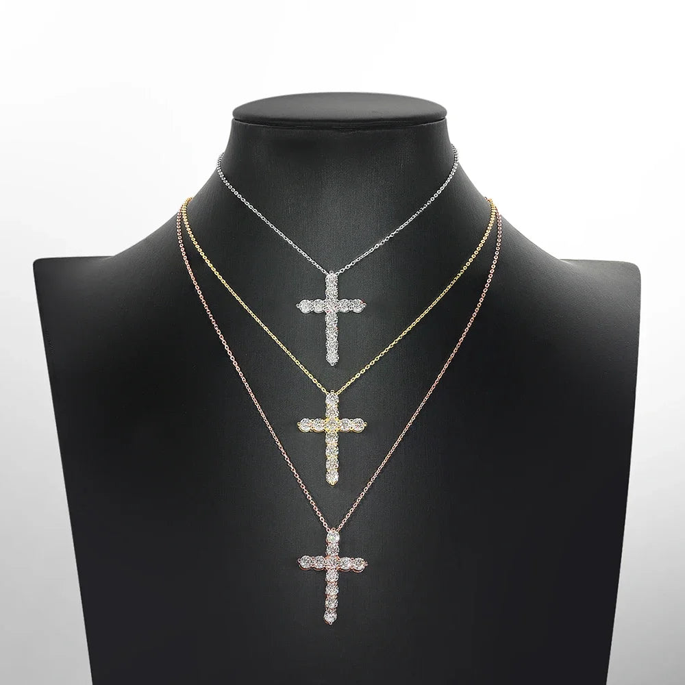 3mm Gold Color Moissanite Cross Necklace for Women Men Gift Sparkling Lab Diamond Pendant Necklace S925 Sterling Silver Jewelry