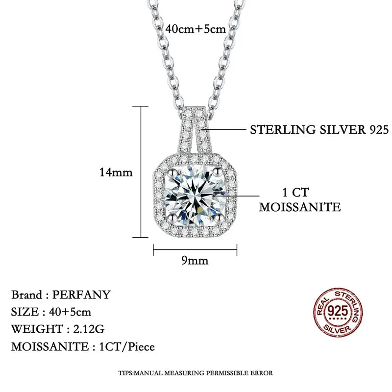 PERFANY 1-2CT Moissanite Necklace for Women S925 Silver Square Design Laboratory Diamond Pendant Luxurious Wedding Jewelry - Madeinsea©