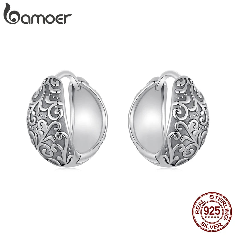 BAMOER Boucles d'oreilles créoles rétro en argent sterling massif 925 pour femmes, bijoux fins personnalisés légers hypoallergéniques