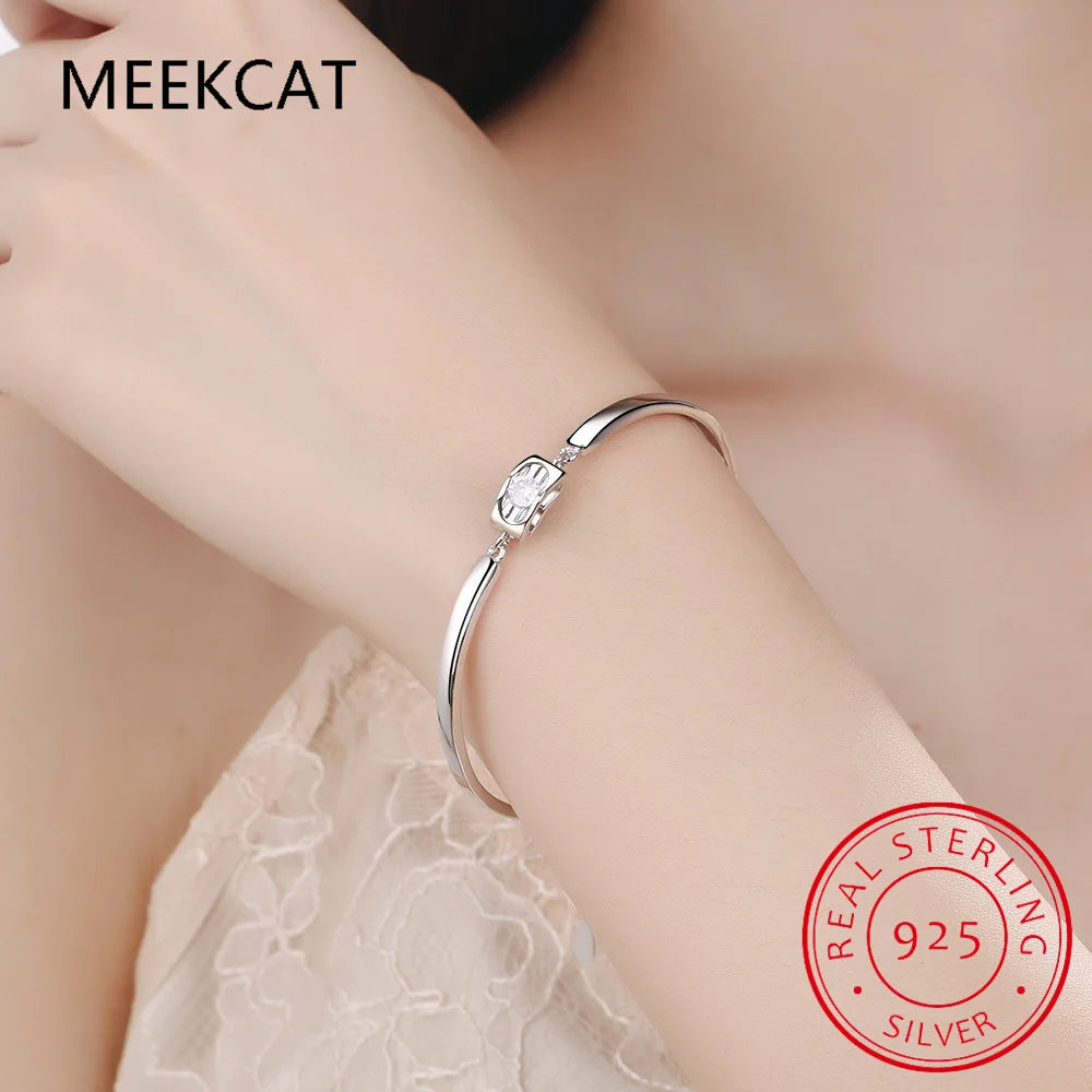 925 Sterling Silver Heart Cut Created Moissanite Diamonds Gemstone Bracelet Bangle For Women Fine Jewelry Pulseiras De Prata