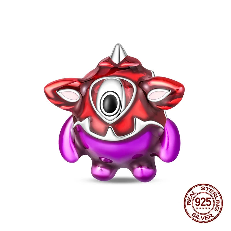 Bracelet à breloques mignonnes en argent sterling 925, taille originale, avec des motifs de monstres, robots, chiens et pandas chinois. Perles et breloques pour femmes, à créer soi-même ou pour des fêtes. Bijoux de fête.